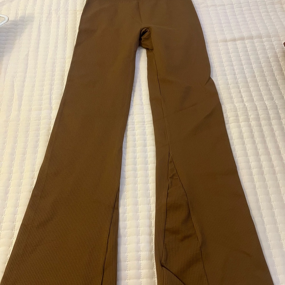 COOQ Ribbed Flare Pants in Brown